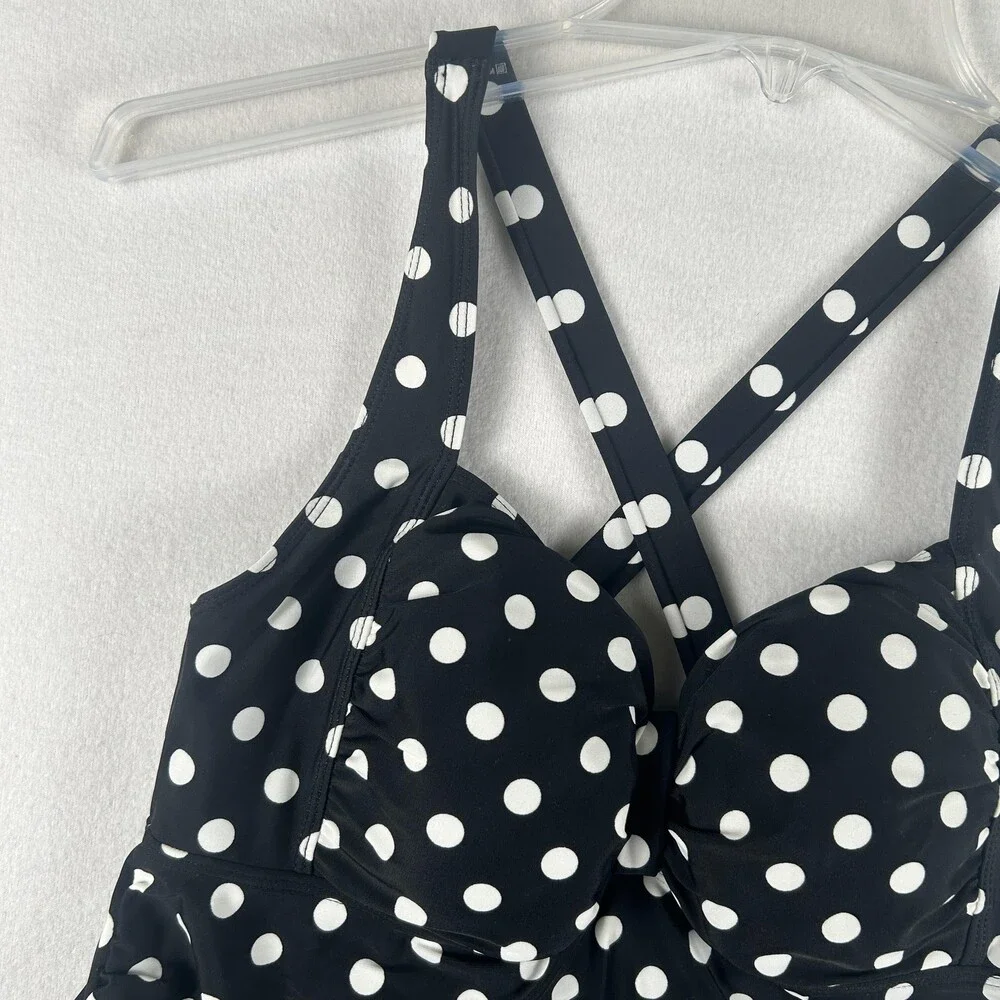 Motherhood Maternity Tankini Top Womens Small Black Polka Dot Swim Crossback